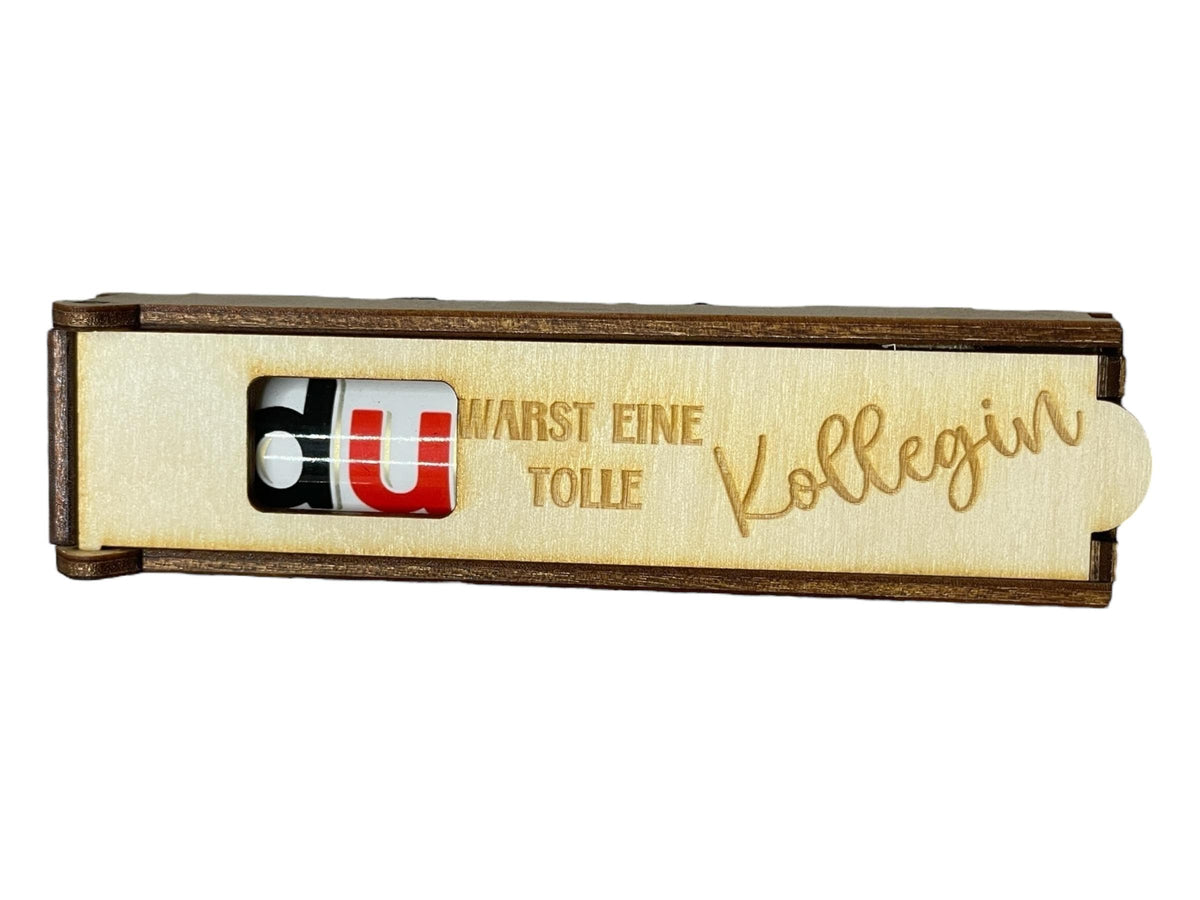 Schokoladenhülle Holz zusammengebaute Variante, Ansicht von vorne
