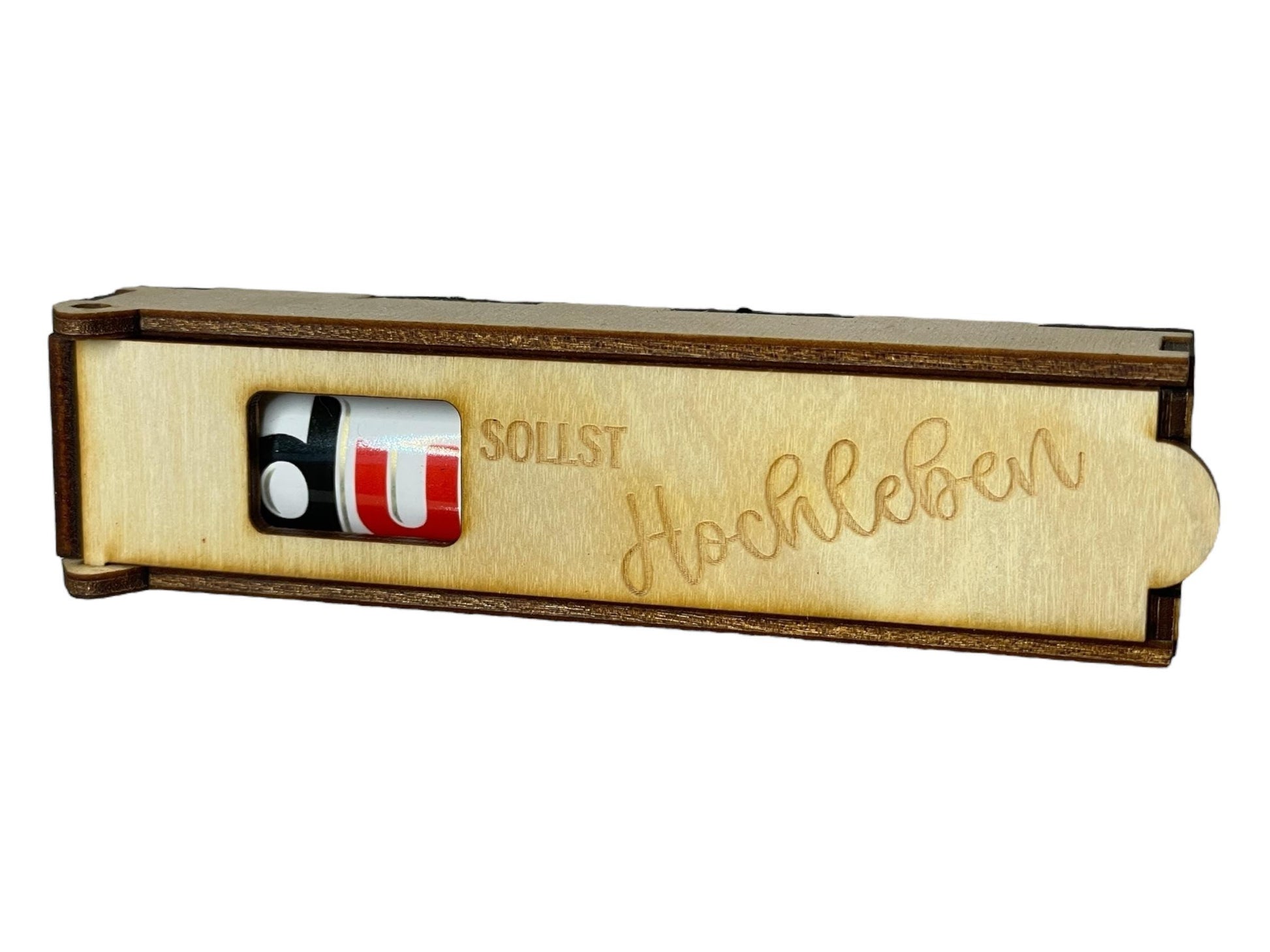 Holz Schokoladenhülle mit Gravur – „Du sollst hochleben“ | Geschenkidee Feier Das Glückswerk