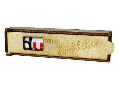 Holz Schokoladenhülle mit Gravur – „Du sollst hochleben“ | Geschenkidee Feier Das Glückswerk