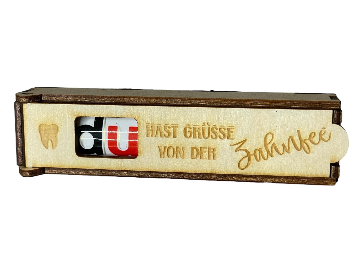 Holz Schokoladenhülle mit Gravur – „Grüße von der Zahnfee“ | Geschenkidee Kinder Das Glückswerk