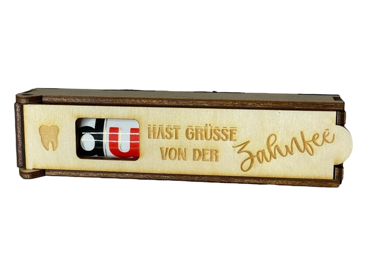 Zahnfee-Schokoriegelhülle mit eingelegtem Schokoriegel, Geschenkidee für Kinder