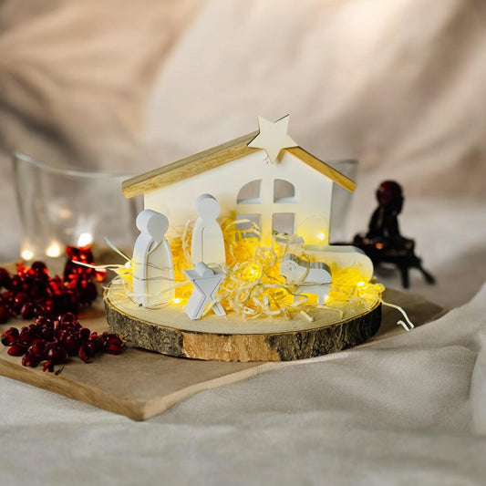 Krippe auf Baumscheibe - weihnachtliche adventsdekoration mit Maria Josef Jesus Das Glückswerk
