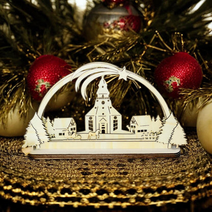 Handgefertigter Schwibbogen Seiffener Kirche – Erzgebirge Deko, LED Lichterbogen, Weihnachten, Holzkunst, verschiedene Größen Das Glückswerk