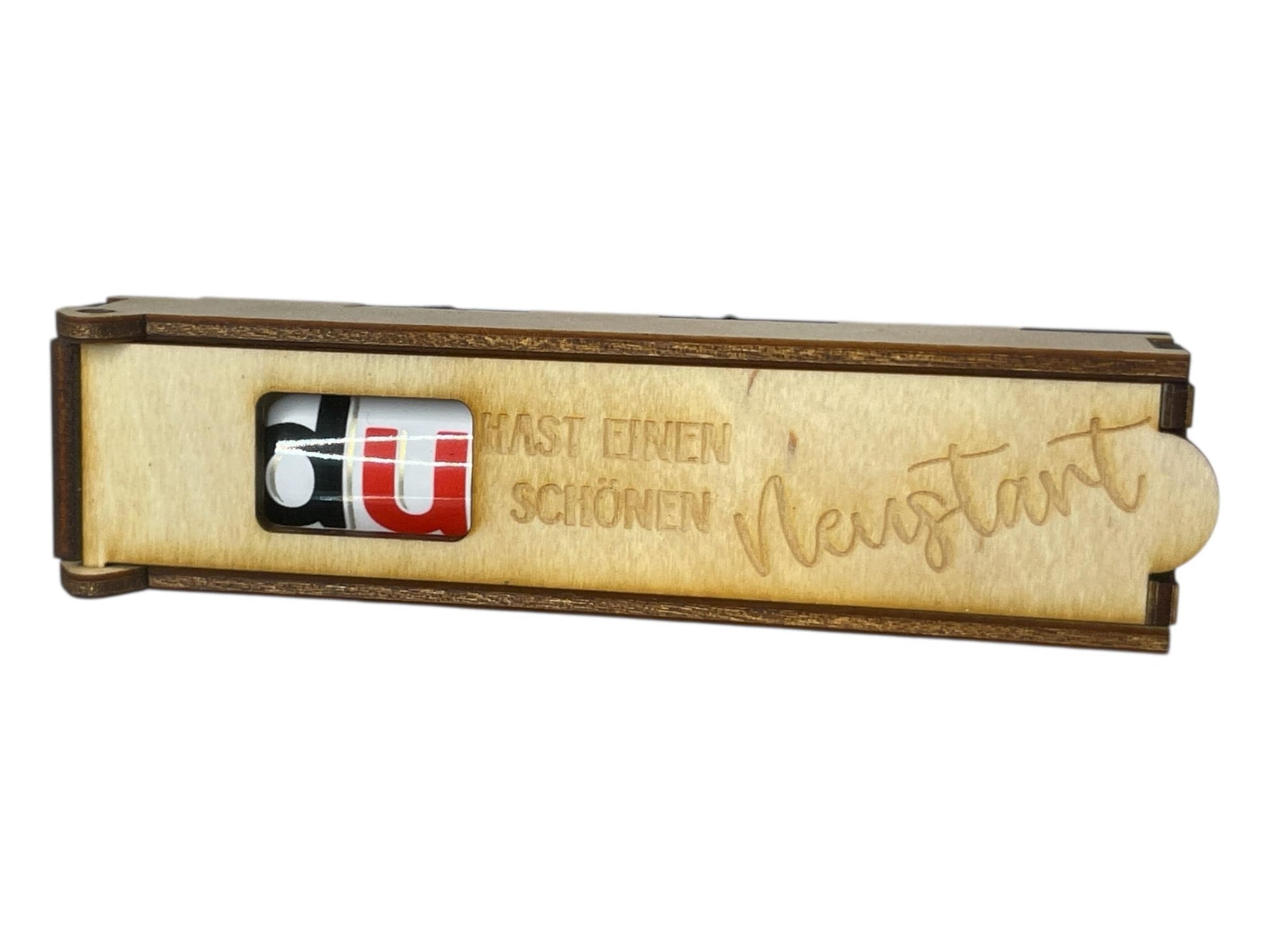 Holz Schokoladenhülle mit Gravur – „Du hast einen schönen Neustart“ | Geschenkidee Neubeginn Das Glückswerk