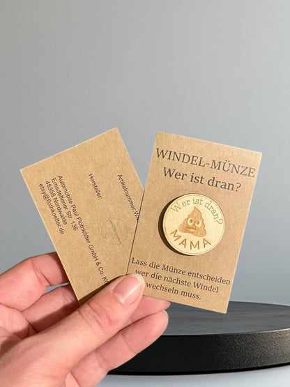 Windelmünze Holz Poop Design, lustiges Geschenk zur Geburt und Babyparty, DasGlueckswerk, Geburt & Baby, Baby & Toddler Toys, holz, kraftpapier