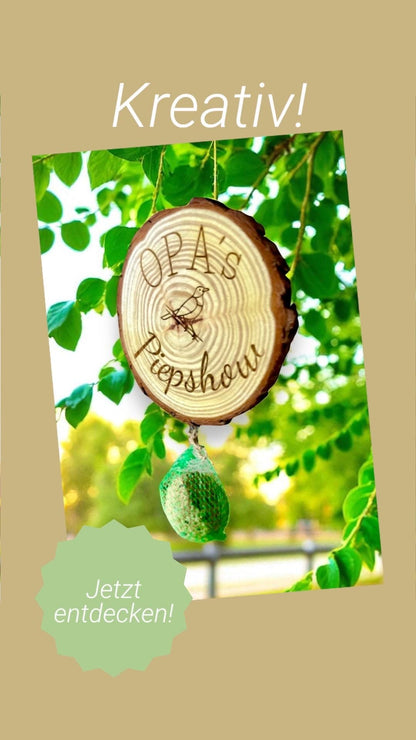 Baumscheibe Vogelfutterstation mit Gravur, personalisiert für Opa, 13-15 cm Durchmesser, DasGlueckswerk, Personalisierte Geschenk, Bird Feeders, baumscheibe