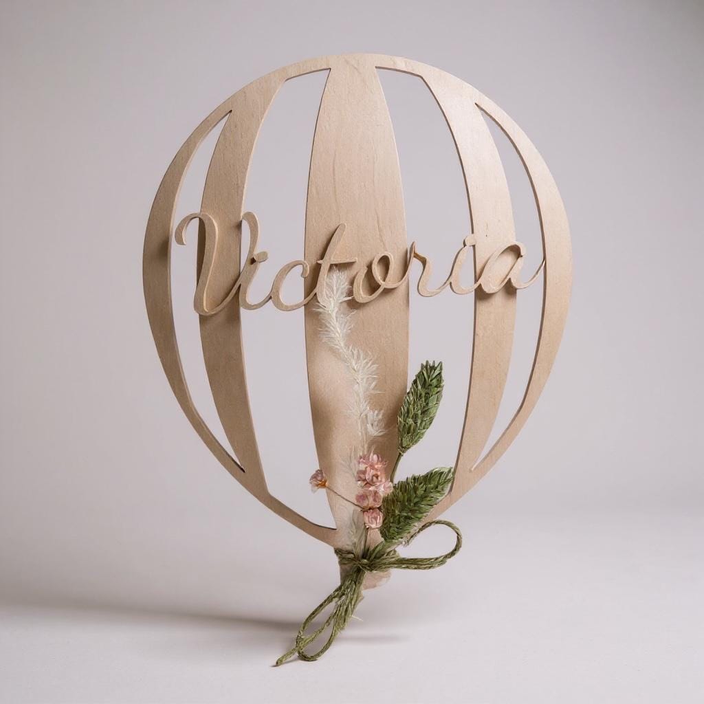Holzballon personalisiert mit 3D Name und Herz, Geschenk zur Geburt, Kinderzimmer Deko 15-25 cm, DasGlueckswerk, Dekoration, Wreaths, Holz