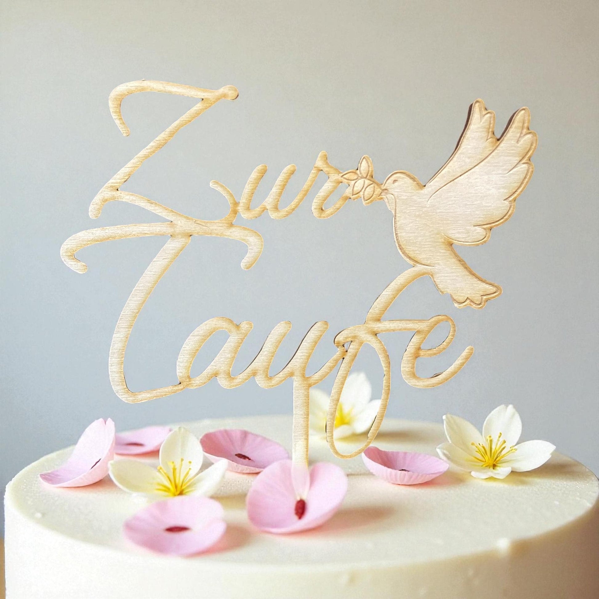 Cake Topper zur Taufe Holz mit Taube – personalisierbar mit Name & Datum – Tauftorte Deko Das Glückswerk