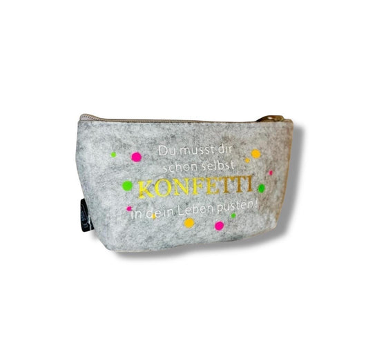 Kosmetiktasche Spruch Konfetti, Schminktasche aus RPET, Geschenk für beste Freundin, DasGlueckswerk, Hochzeit & Liebe, Cosmetic Bags, filz