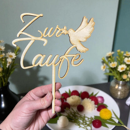Cake Topper zur Taufe Holz mit Taube – personalisierbar mit Name & Datum – Tauftorte Deko Das Glückswerk