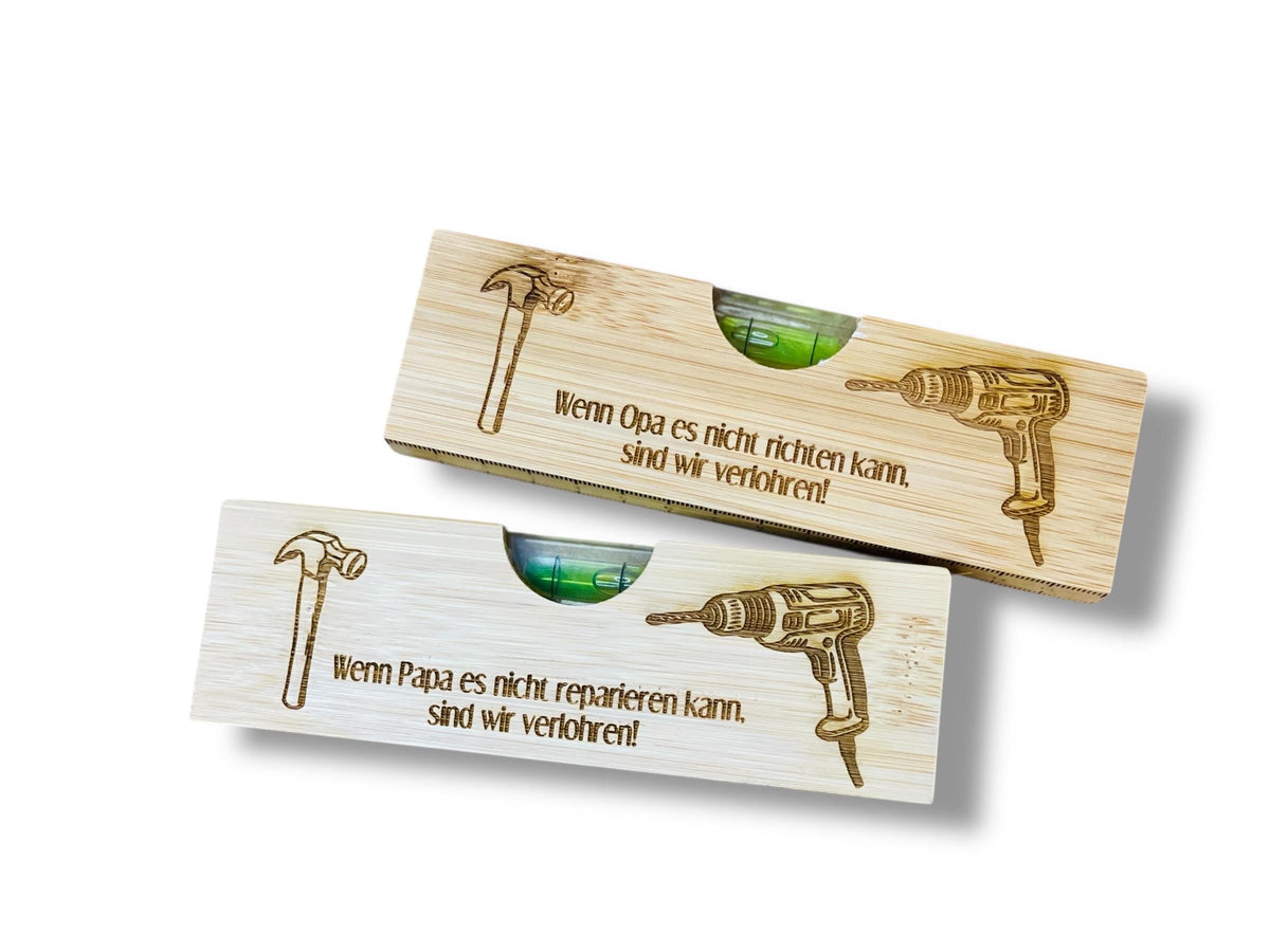 Wasserwaage mit Gravur, Geschenk für Papa und Opa, Werkzeug mit Flaschenöffner, DasGlueckswerk, Dekoration, Tools, holz
