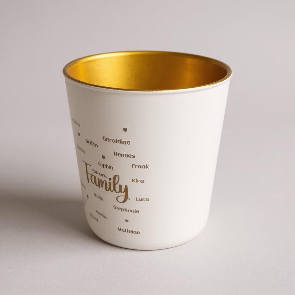 Teelichtglas „We are Family“ – personalisiert mit Namen | Windlicht Familie | Geschenk Eltern Großeltern | Goldschimmer | Familiengeschenk