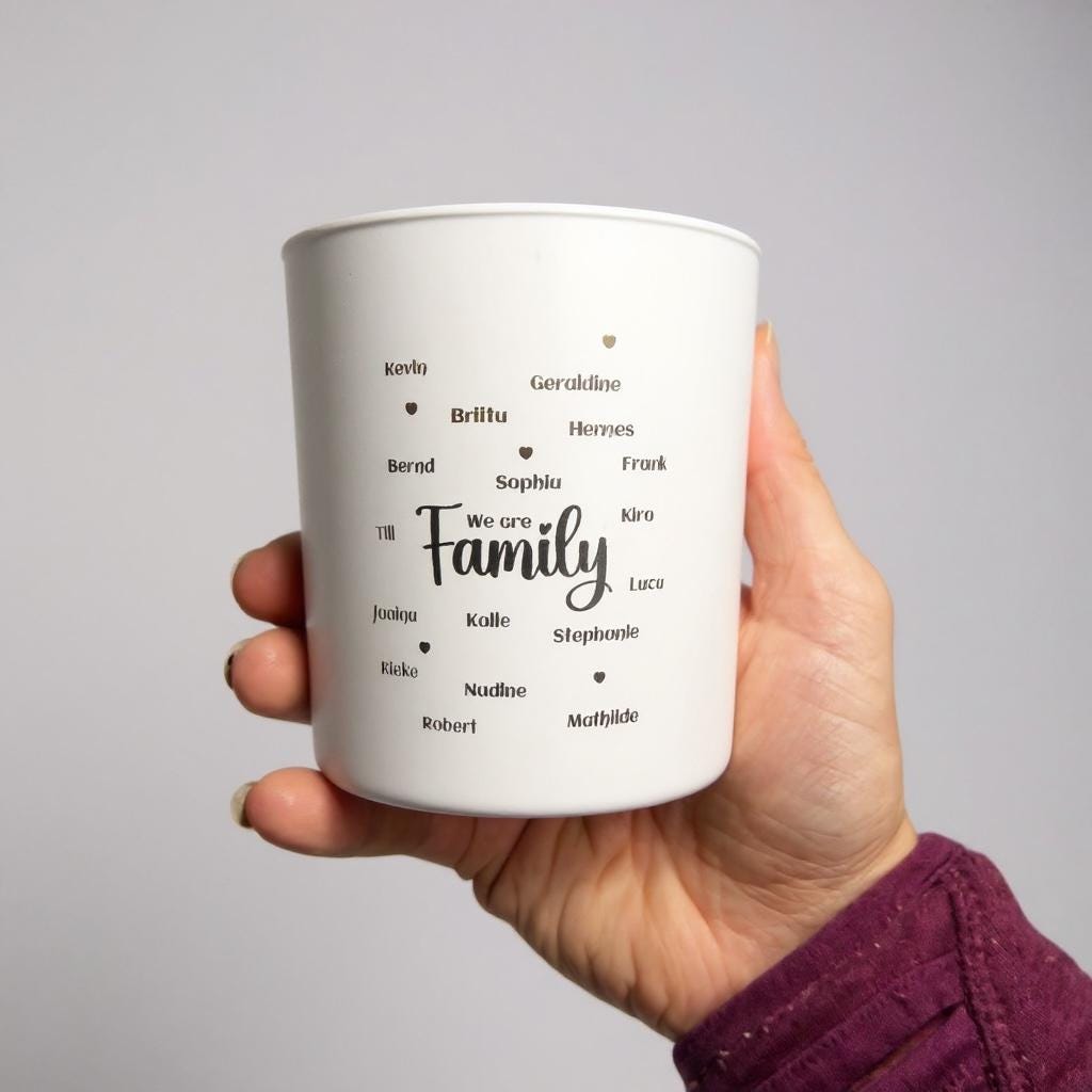 Teelichtglas „We are Family“ – personalisiert mit Namen | Windlicht Familie | Geschenk Eltern Großeltern | Goldschimmer | Familiengeschenk