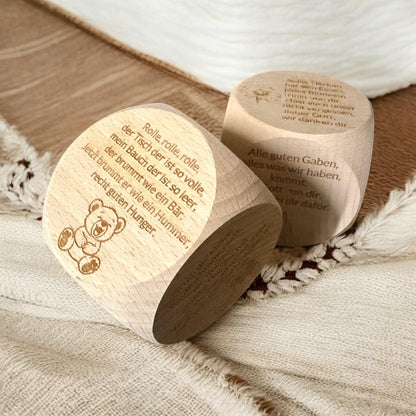 Gebetswürfel 6 cm – Kinder Gebete | Geschenk zur Taufe & Kommunion | Christlicher Lernwürfel Holz | Personalisierbar | Religion Kinder