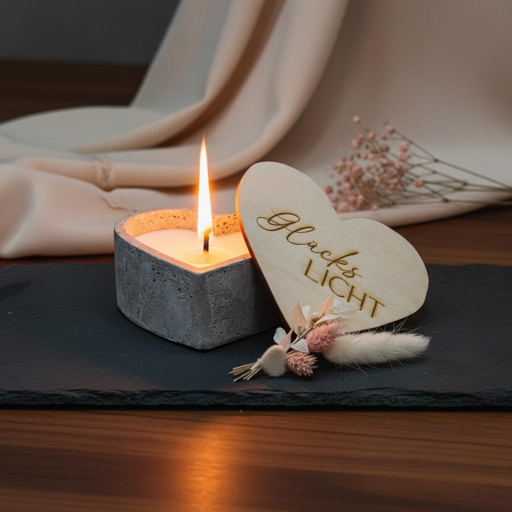 Betonlicht Herzform mit Holzdeckel, Herzkerze Beton grau, Geschenk Freundin Mama Tischdeko, DasGlueckswerk, Dekoration, Container Candles, holz, wachs, Beton, Glasfaser