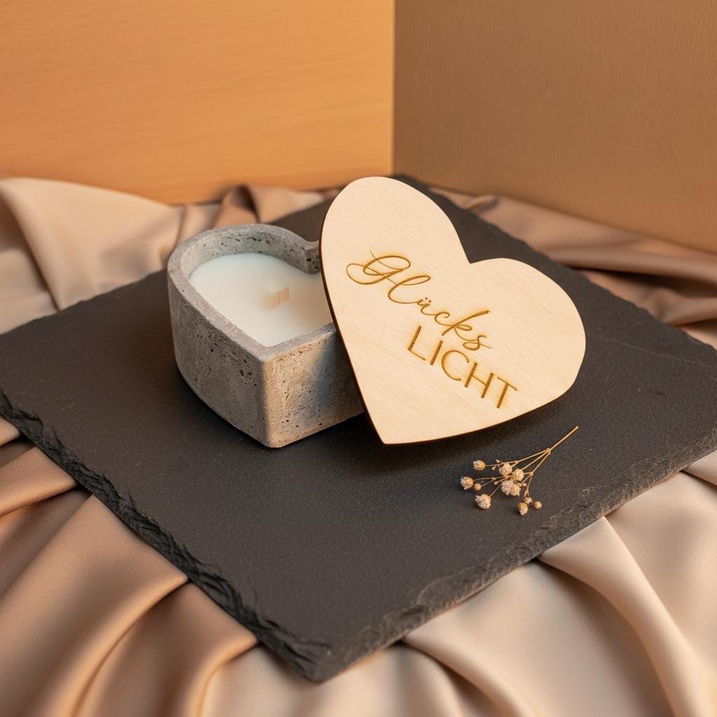 Betonlicht Herzform mit Holzdeckel, Herzkerze Beton grau, Geschenk Freundin Mama Tischdeko, DasGlueckswerk, Dekoration, Container Candles, holz, wachs, Beton, Glasfaser