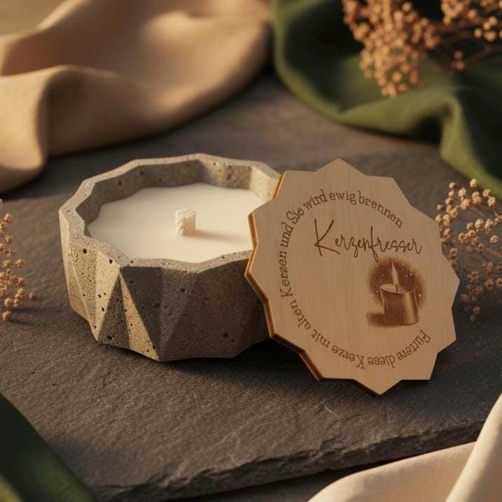 Betonkerze Kundengeschenk, massiver Beton grau, 14 cm für Terrasse und Dachterrasse, DasGlueckswerk, Kerzen aus Beton, Garden Decoration, holz, wachs, Beton, Glasfaser