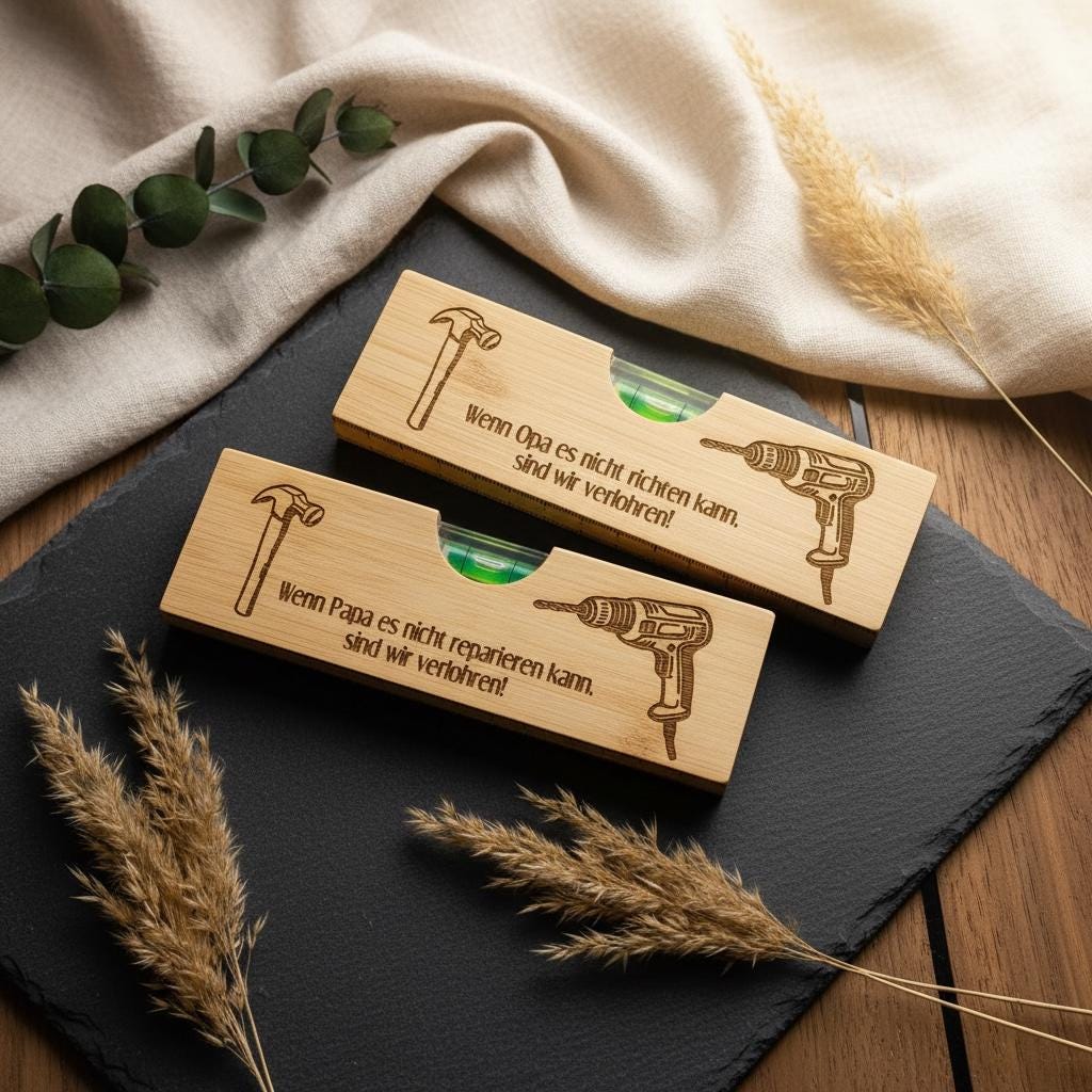 Wasserwaage mit Gravur, Geschenk für Papa und Opa, Werkzeug mit Flaschenöffner, DasGlueckswerk, Dekoration, Tools, holz