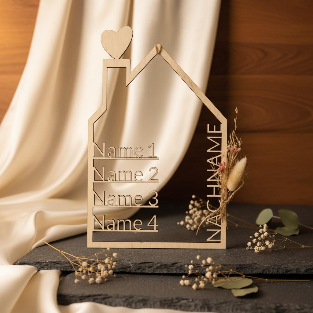 Türkranz Hausform Namensgravur, Holz Willkommensschild, Geschenk zum Einzug, DasGlueckswerk, Dekoration, Door Hangers, Holz