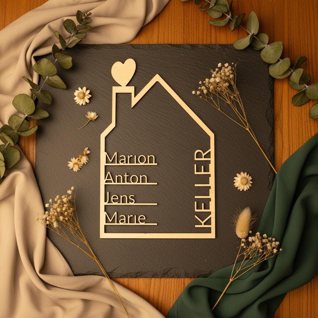 Türkranz Hausform Namensgravur, Holz Willkommensschild, Geschenk zum Einzug, DasGlueckswerk, Dekoration, Door Hangers, Holz