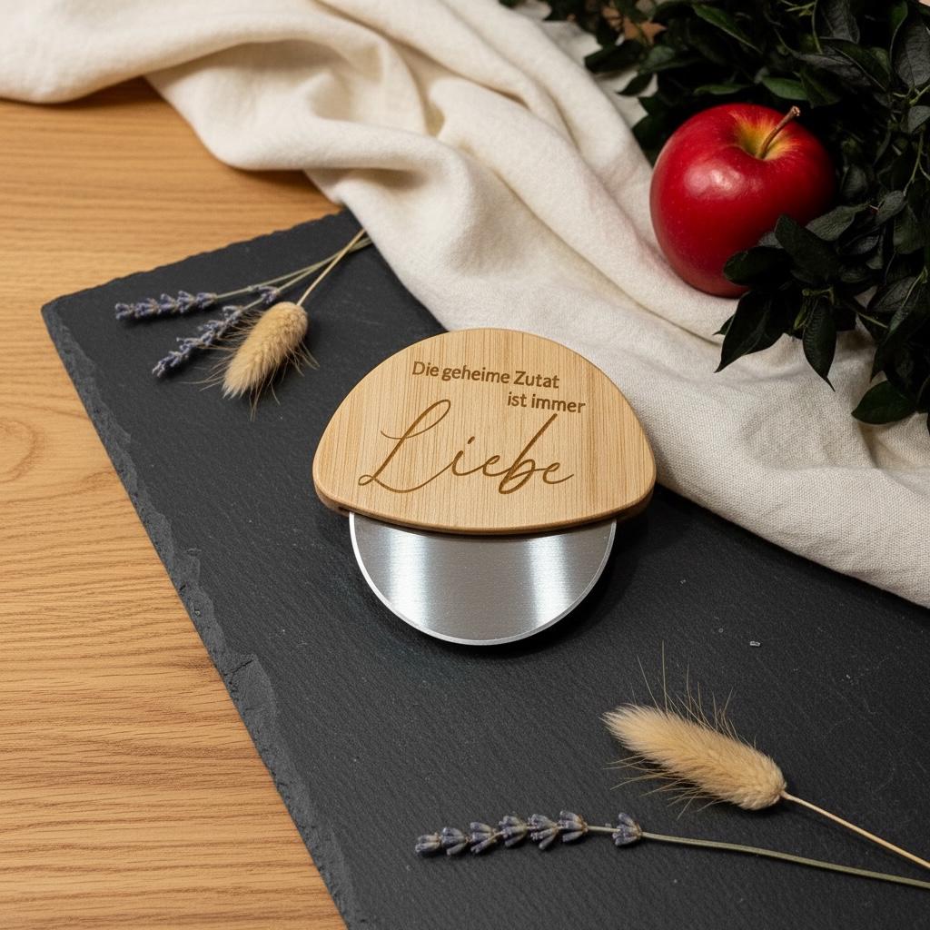 Pizzaschneider mit Gravur, Bambusgriff personalisiert, Geschenk für Papa und Pizzaliebhaber, DasGlueckswerk, Personalisierte Geschenk, Cooking Utensils & Gadgets, Holz, Metall