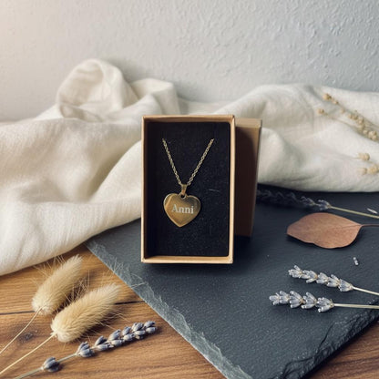 Halskette Herz Gravur, Anhänger Gold Silber Rosegold, im Schmuckkästchen mit Wunschtext, DasGlueckswerk, Personalisierte Geschenk, Charm Necklaces, obsidian