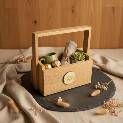 Geschenkkorb Holz mit Plakette, individualisierbar, DIY Geschenkidee zum Befüllen, DasGlueckswerk, Dekoration, Gift Wrapping, holz