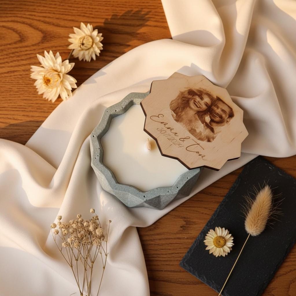 Betonkerze für die Hochzeit rund Ø14cm mit Gravur