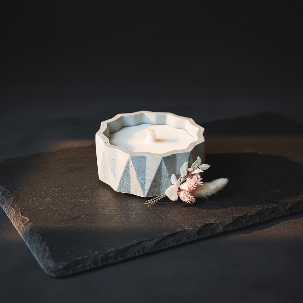 Betonkerze im Naturlook, ca. 14x6 cm, für Terrasse und Garten