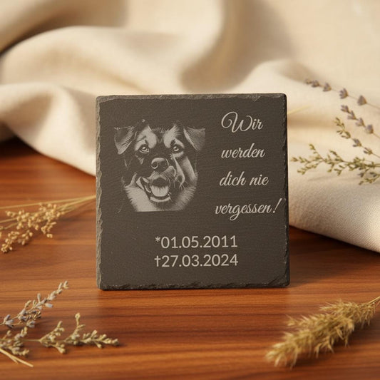 Schiefertafel Grabstein Haustier, Gedenktafel Katze Hund Kaninchen, 20x20cm, DasGlueckswerk, Tierfreunde, Grave Markers & Decoration, schiefer