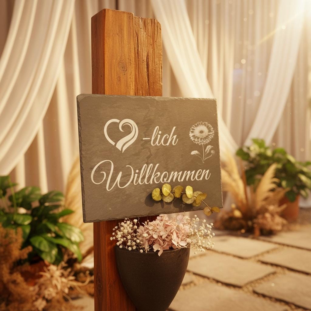 Willkommensschild aus Schiefer, 30x40 cm, mit Gravur für Namen und Spruch, DasGlueckswerk, Dekoration, Door Hangers, schiefer