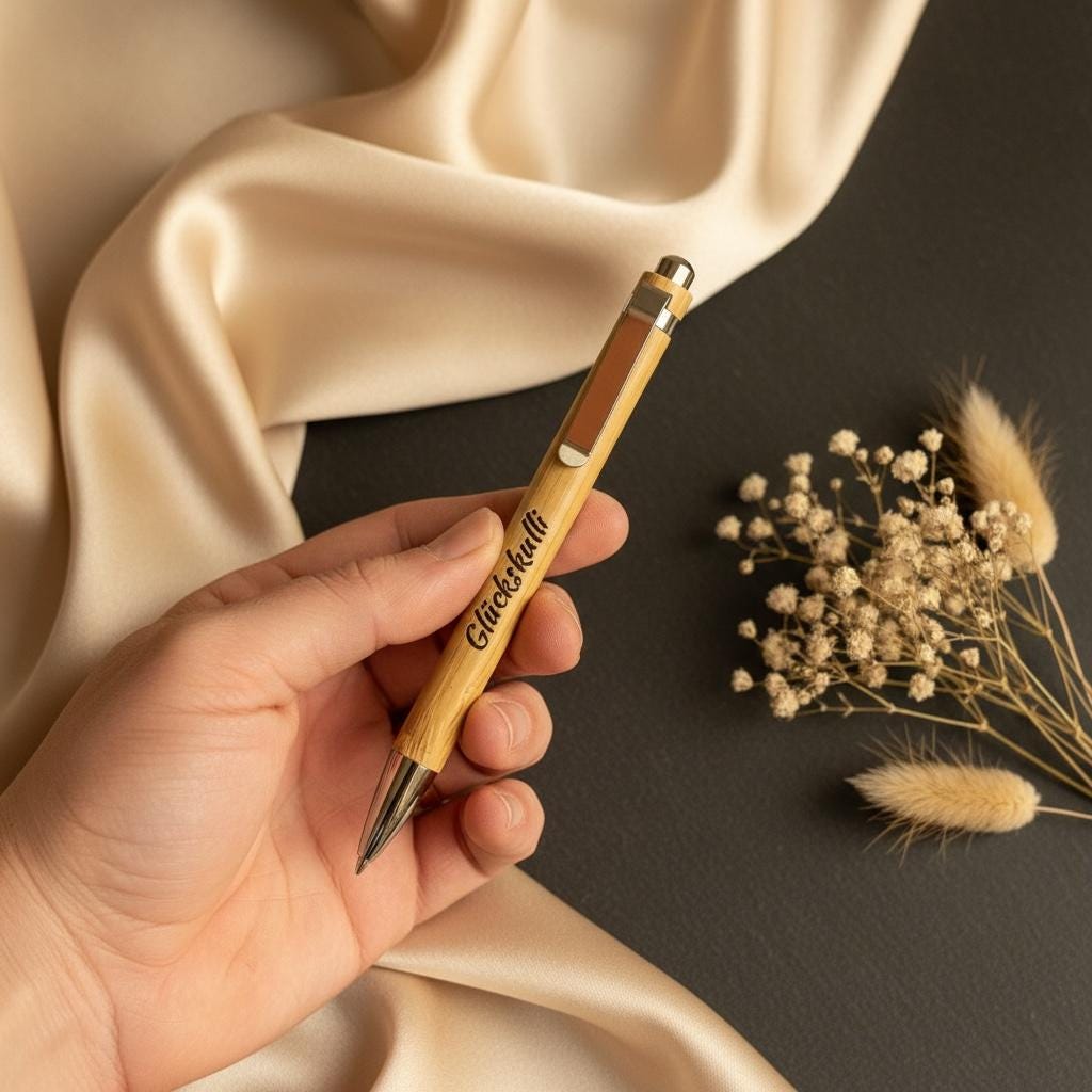 Kugelschreiber Holz Kleeblatt personalisiert, Glückskulli Gravur, Geschenk Büro und Hochzeit, DasGlueckswerk, Dekoration, Ballpoint Pens, holz