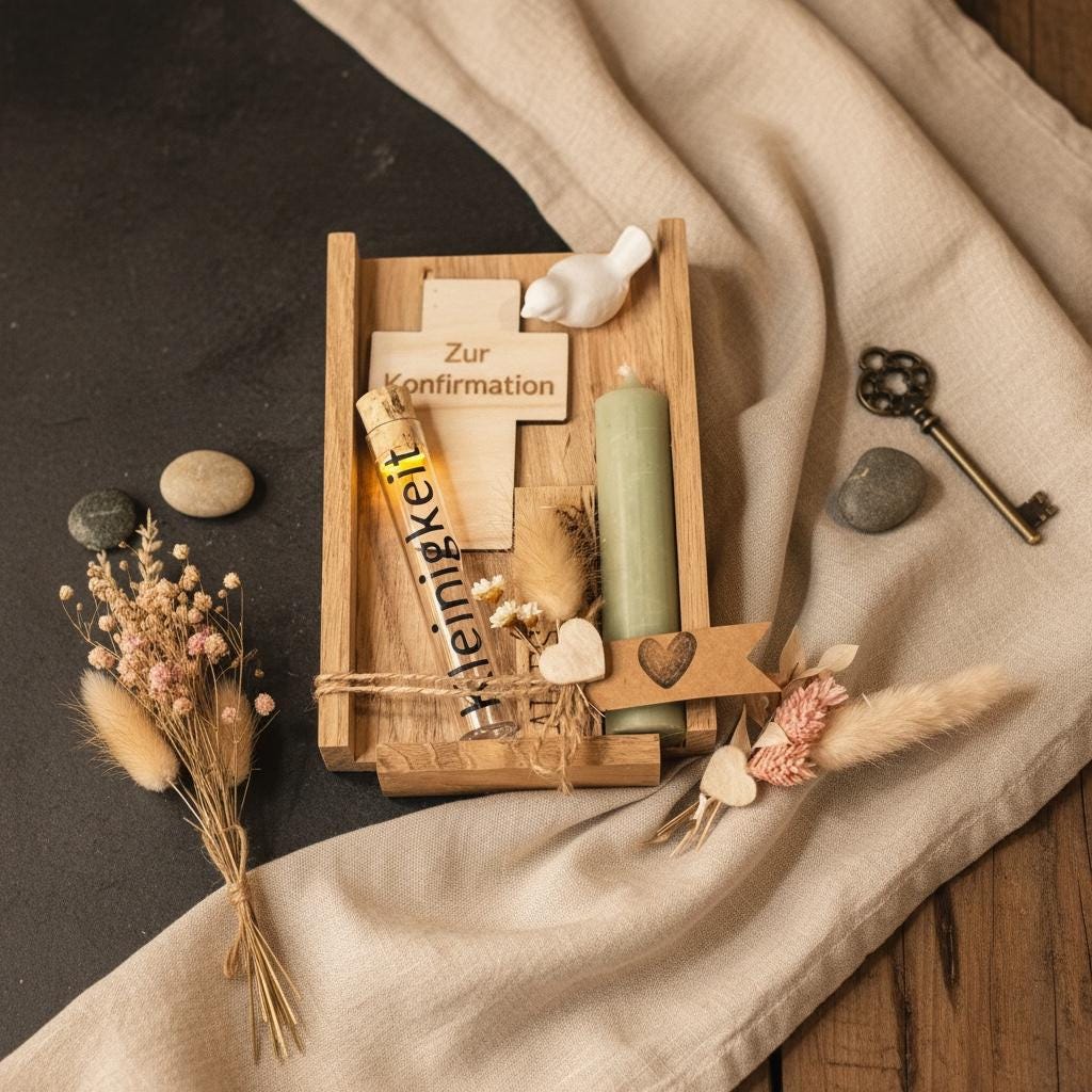 Konfirmationsgeschenk-Set mit Kerze und Röhrchen, Gesamtgröße 17x11 cm – Detailansicht
