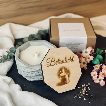 Betonkerze Einzugsgeschenk, moderne Kerze für neues Zuhause, Terrassendeko rund, DasGlueckswerk, Kerzen aus Beton, Container Candles, holz, wachs, Beton, Glasfaser