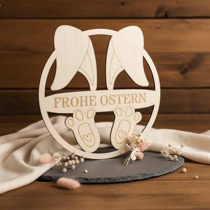 Osterkranz Hase aus Holz 25cm mit Gravur, DasGlueckswerk, Ostern, Door Hangers, Holz