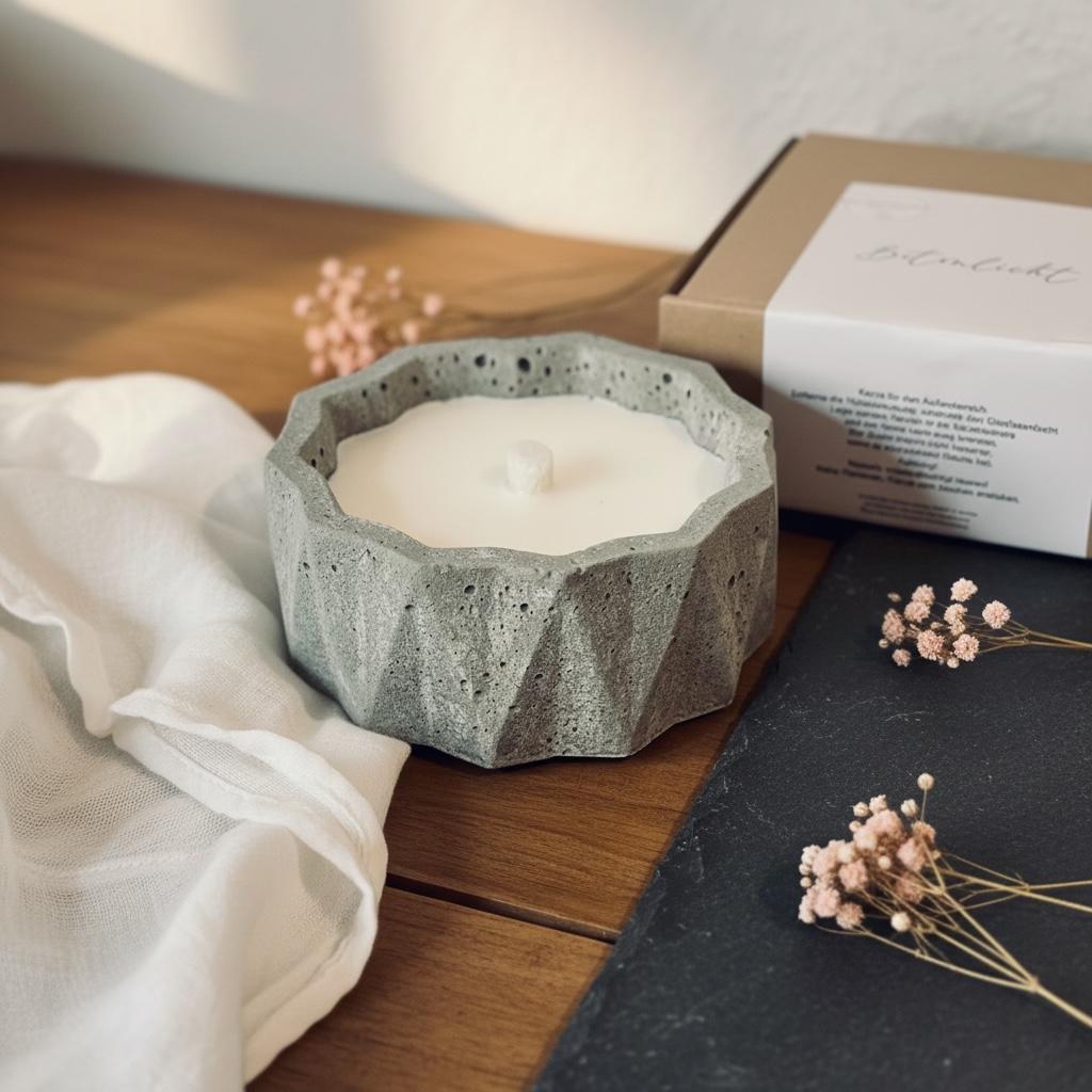 Betonkerze Glückslicht, handgegossen aus Möbelbeton und Sojawachs, Geschenk Hochzeit Geburtstag Jahrestag, DasGlueckswerk, Kerzen aus Beton, Garden Decoration, holz, wachs, Beton, Glasfaser