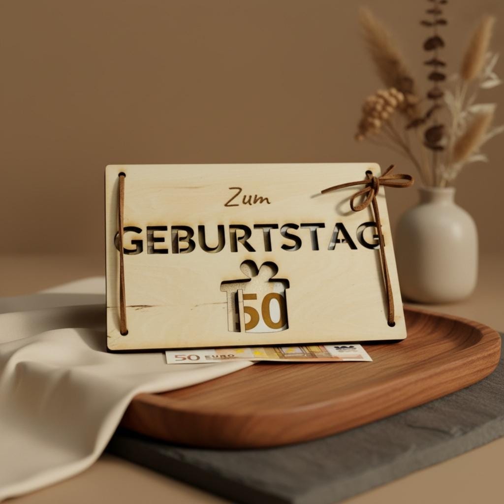 Geldgeschenk Karte Holz Lederband, Geburtstagskarte aus Holz, Größe A4 bis A7, DasGlueckswerk, Geburtstag, Greeting Cards, holz, leder