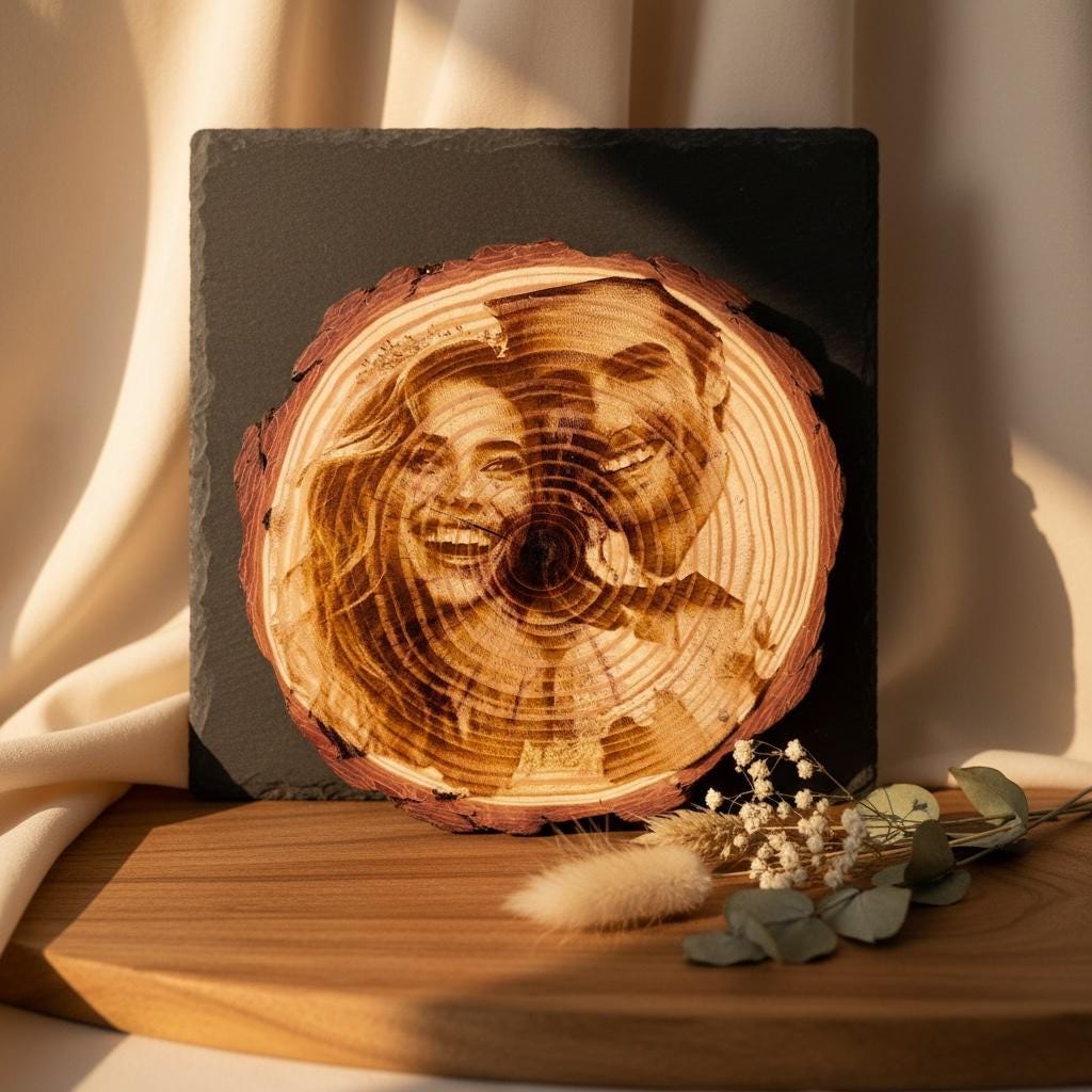 Personalisierte Baumscheibe 16cm mit Fotogravur, Holz Erinnerungsstück, Geschenk Geburtstag Hochzeit, DasGlueckswerk, Hochzeit & Liebe, Gifts For The Couple, Holz