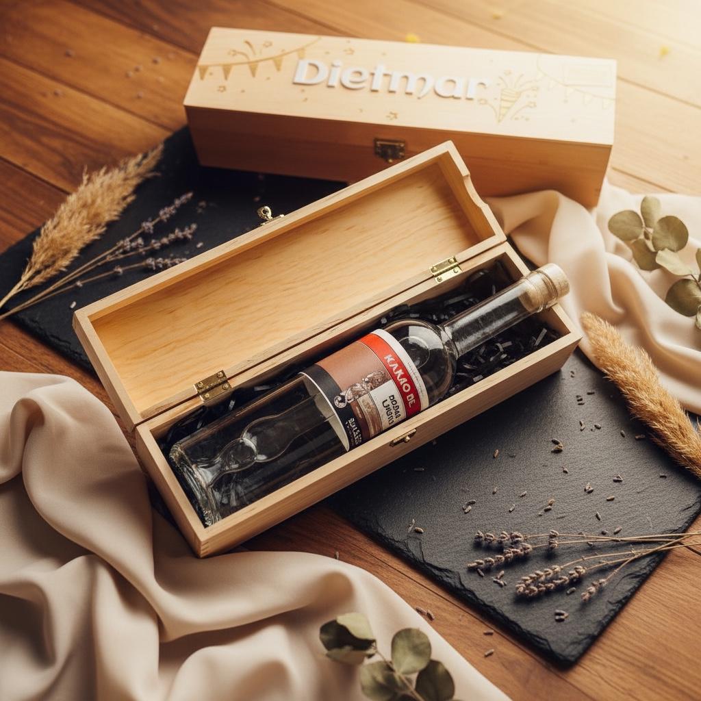 Weinkiste Gravur Acrylname, personalisierte Holzbox für Weinflaschen, Geschenk Geburtstag Hochzeit, DasGlueckswerk, Küche & Genuss, Boxes & Bins, Holz, Acryl