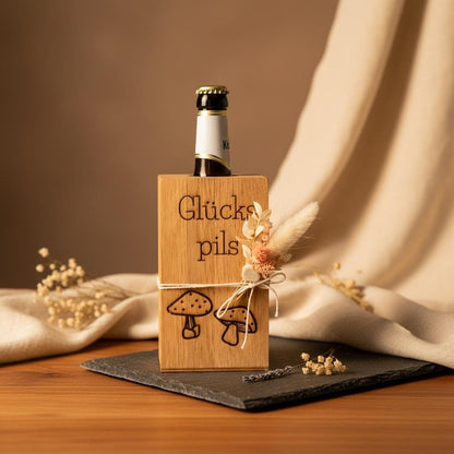 Flaschenbox aus Holz mit Gravur “Glückspilz”, DasGlueckswerk, Dekoration, Drink & Barware, holz
