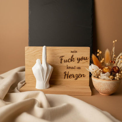 Mittelfinger Stinkefinger Hand mit mein Fuck you kommt von herzen sarkastischer spruch witzige Geschenkidee, DasGlueckswerk, Dekoration, Miniatures, raisin, holz
