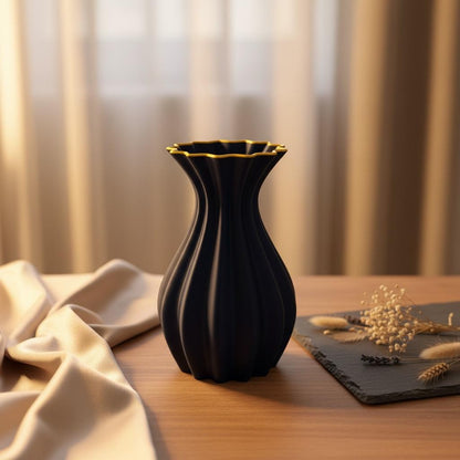 3D Vase "Mary" mit Goldrand – moderne Luxus Deko Vase wasserdicht in Blau oder Creme, Waben Design, stilvolle Geschenkidee