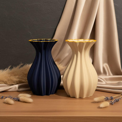 3D Vase Mary mit Goldrand, Waben Design, innen versiegelt, Blau oder Creme, DasGlueckswerk, Hochzeit & Liebe, Vases, pla