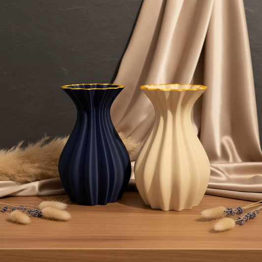 3D Vase Mary mit Goldrand, Waben Design, innen versiegelt, Blau oder Creme, DasGlueckswerk, Hochzeit & Liebe, Vases, pla