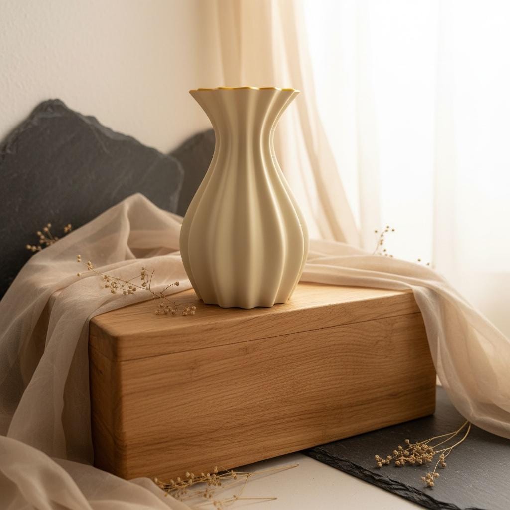 3D Vase "Mary" mit Goldrand – moderne Luxus Deko Vase wasserdicht in Blau oder Creme, Waben Design, stilvolle Geschenkidee