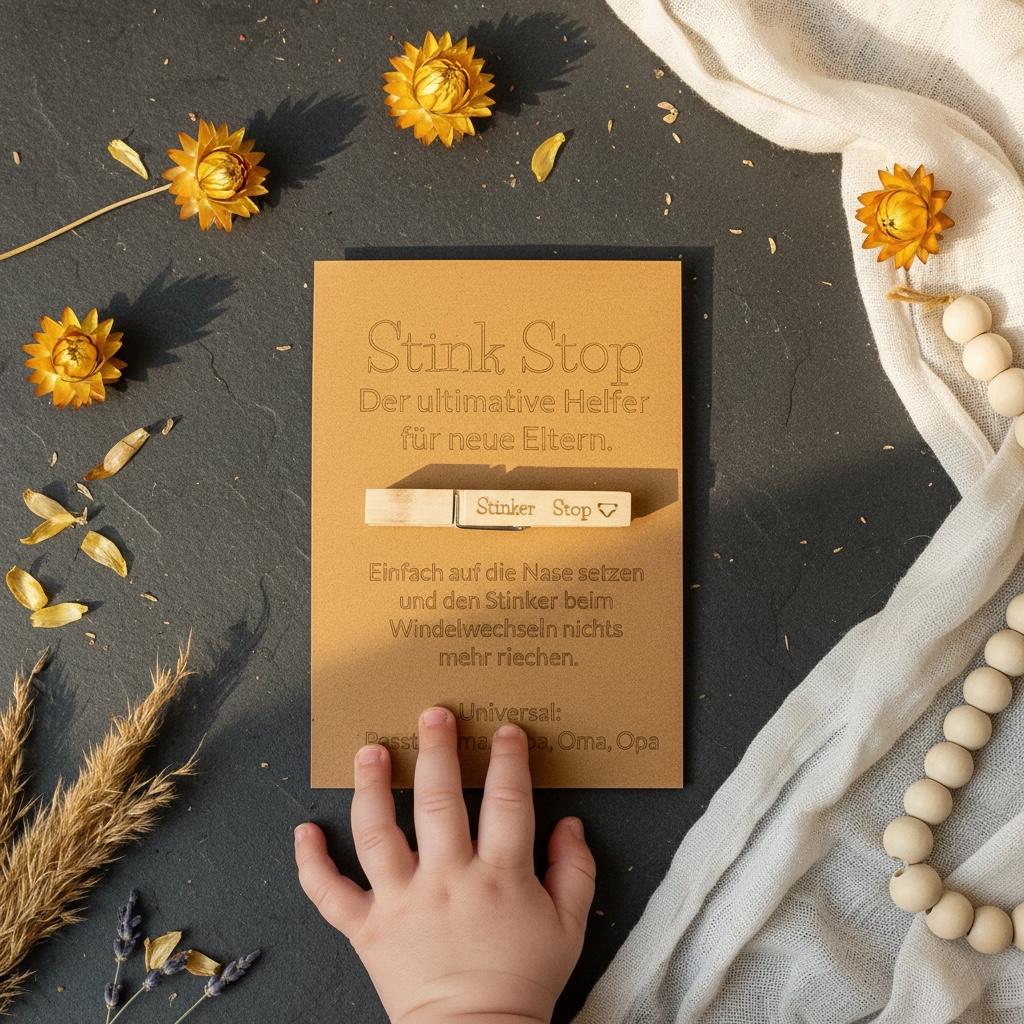 Stinker Stopp Wäscheklammer Geschenk Geburt, Kraftpapier oder weiße Karte, Mama Papa Oma Opa, DasGlueckswerk, Geburt & Baby, Greeting Cards, holz, kraftpapier, wäscheklammer