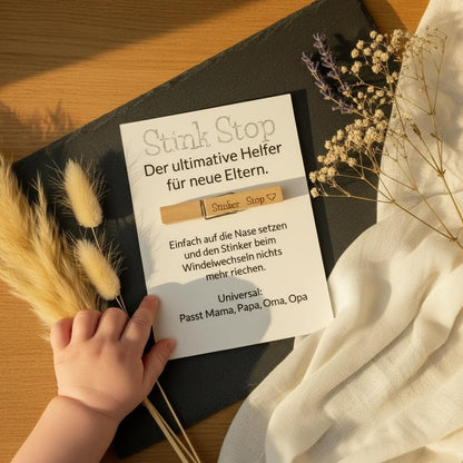 Stinker Stopp Wäscheklammer Geschenk Geburt, Kraftpapier oder weiße Karte, Mama Papa Oma Opa, DasGlueckswerk, Geburt & Baby, Greeting Cards, holz, kraftpapier, wäscheklammer