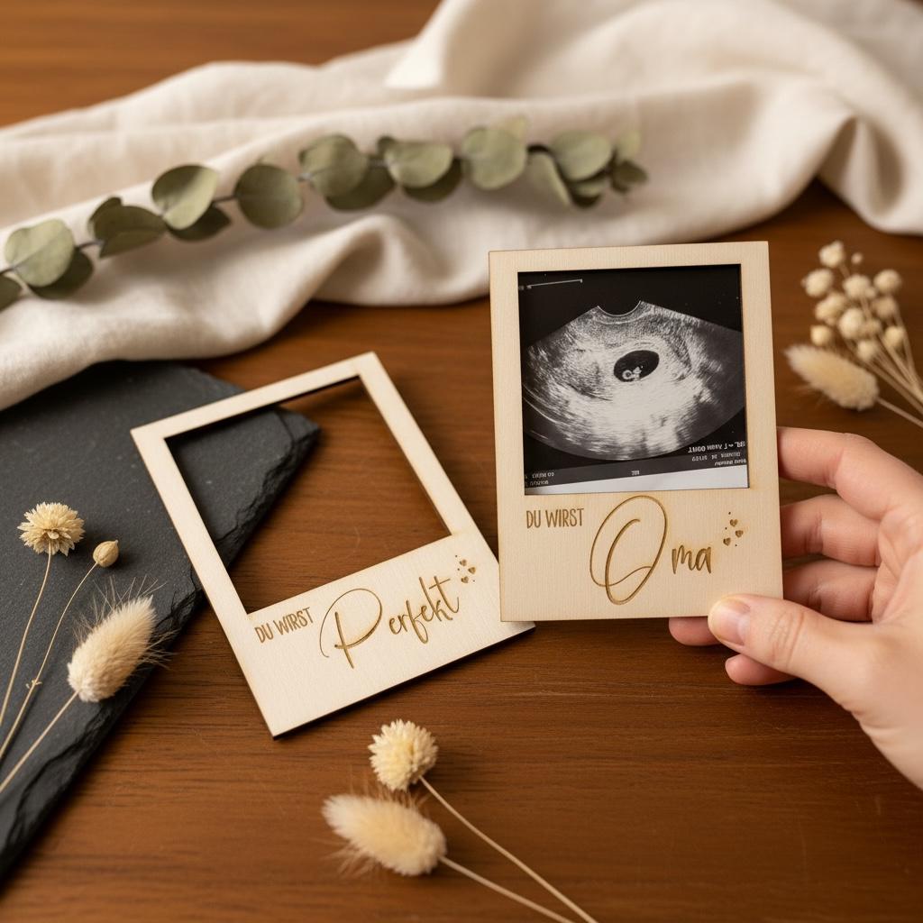 Bilderrahmen Ultraschallbild Schwangerschaft, Holzrahmen personalisiert mit Wunschtext, Baby Reveal Geschenk, DasGlueckswerk, Dekoration, Announcements, holz