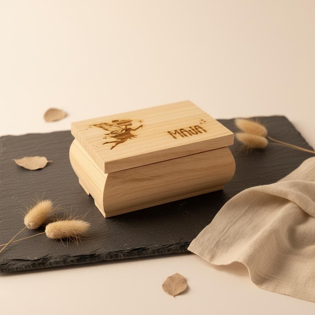 Schnullerfee Holzkästchen personalisiert – Gravur Fee mit Herzen & Sternen, Schnuller Abschied Box mit Name Das Glückswerk