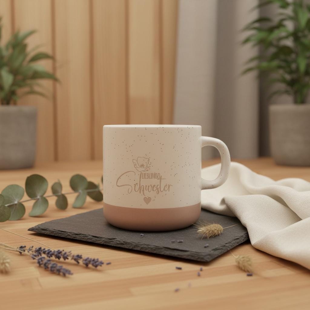 Lieblings Schwester Tasse personalisiert – Keramik Becher mit Gravur, Geschenk für Bruder, individuelle Namenstasse 330ml Das Glückswerk